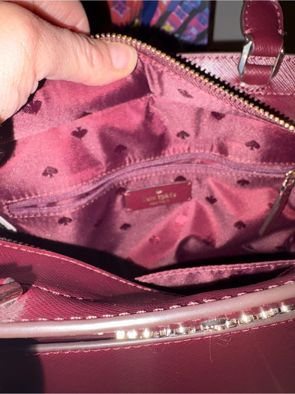 kate spade burgundy leather top-handle satchel - Picture 4 of 4
